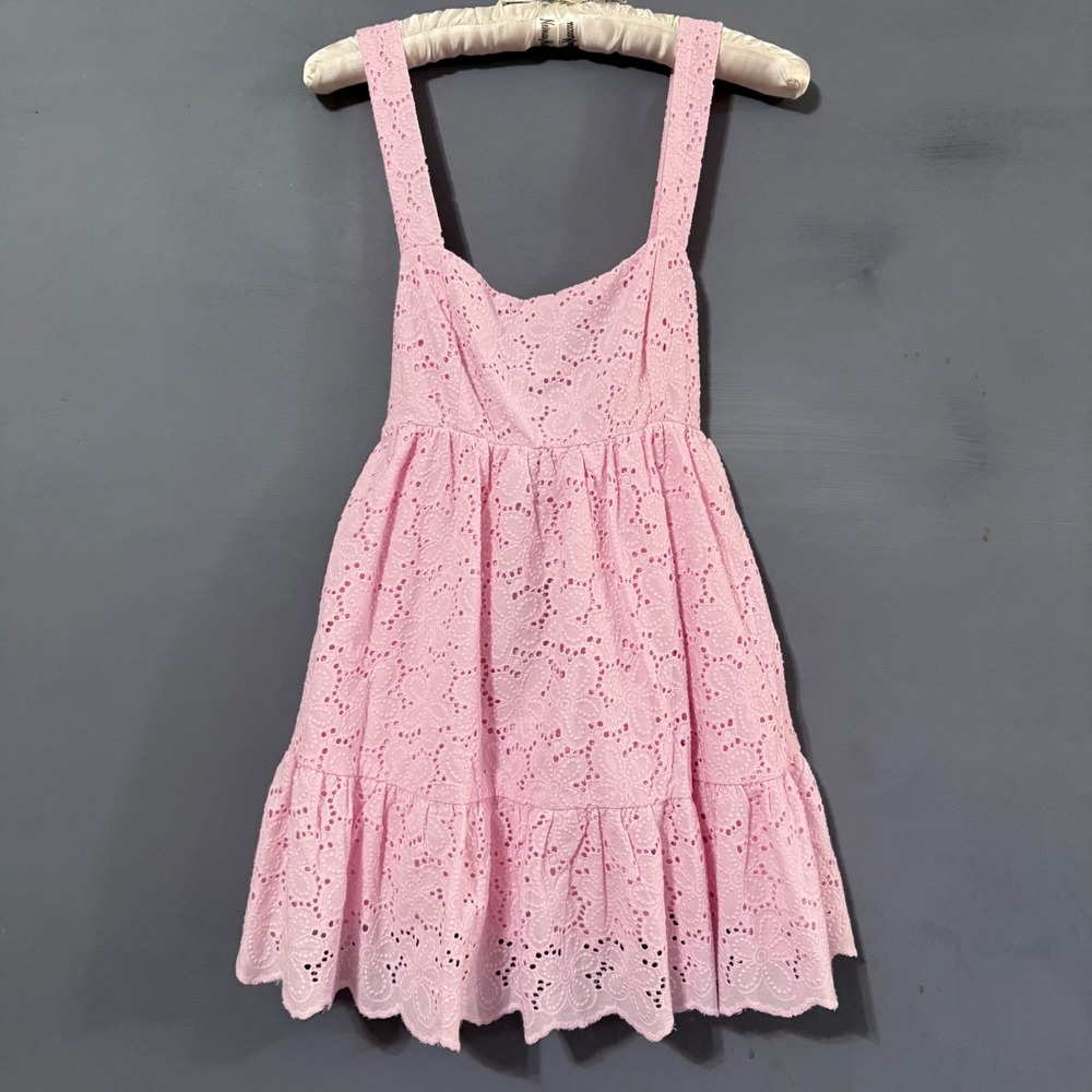 NWT That's So Fetch Lyndal Pink Eyelet Lace Tiered Mini Date Night Dress 4 Small
